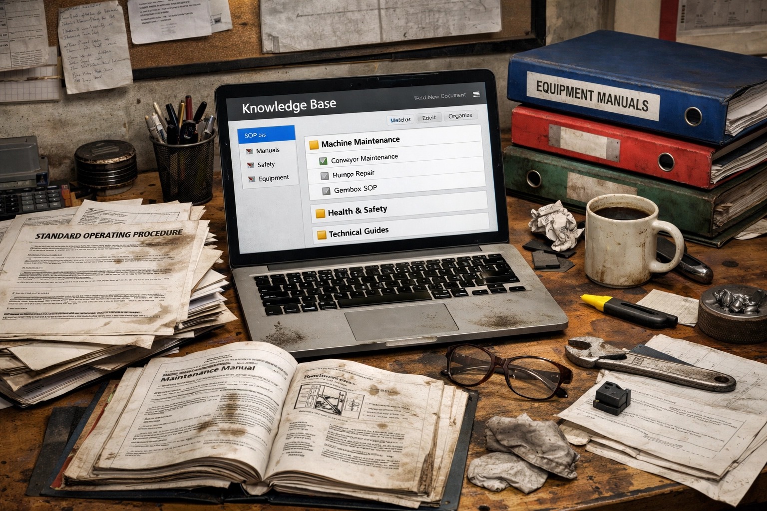 Machine Mesh knowledge base showing organised factory documents