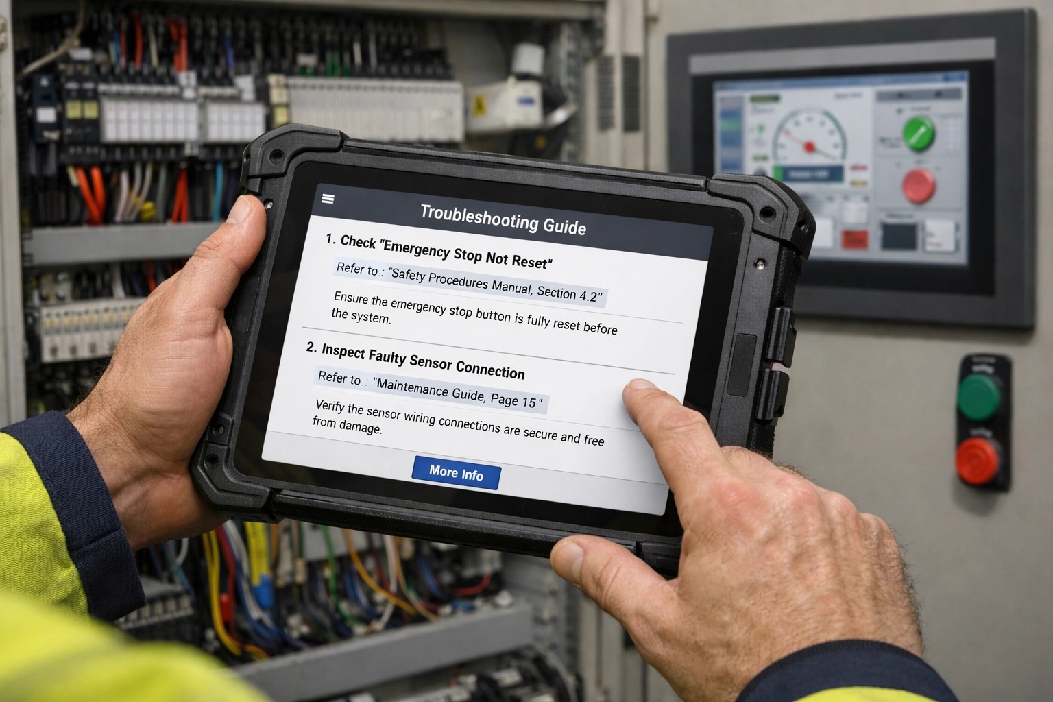 Factory troubleshooting guide showing the complexity of existing documentation
